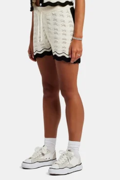 Women CLO-BOT-KTW Contrast Crochet Knitted Short - Off White