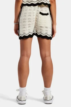 Women CLO-BOT-KTW Contrast Crochet Knitted Short - Off White