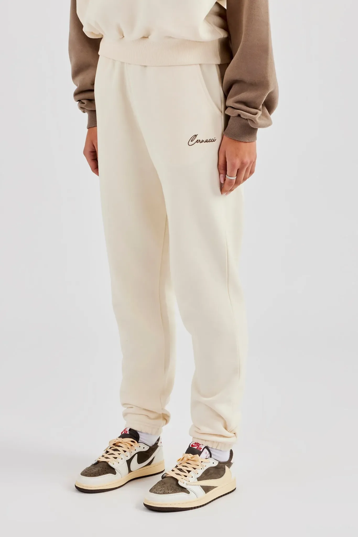 Women CLO-BOT-TRO Contrast Embroidered Cuffed Jogger - White