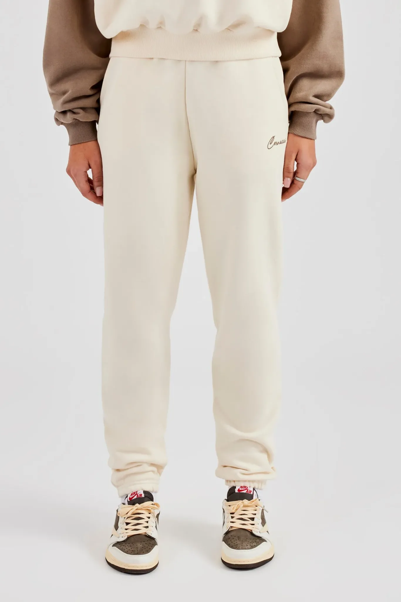 Women CLO-BOT-TRO Contrast Embroidered Cuffed Jogger - White