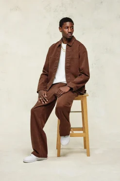 CLO-SET Contrast Logo Twill Harrington Jacket & Trouser - Chocolate