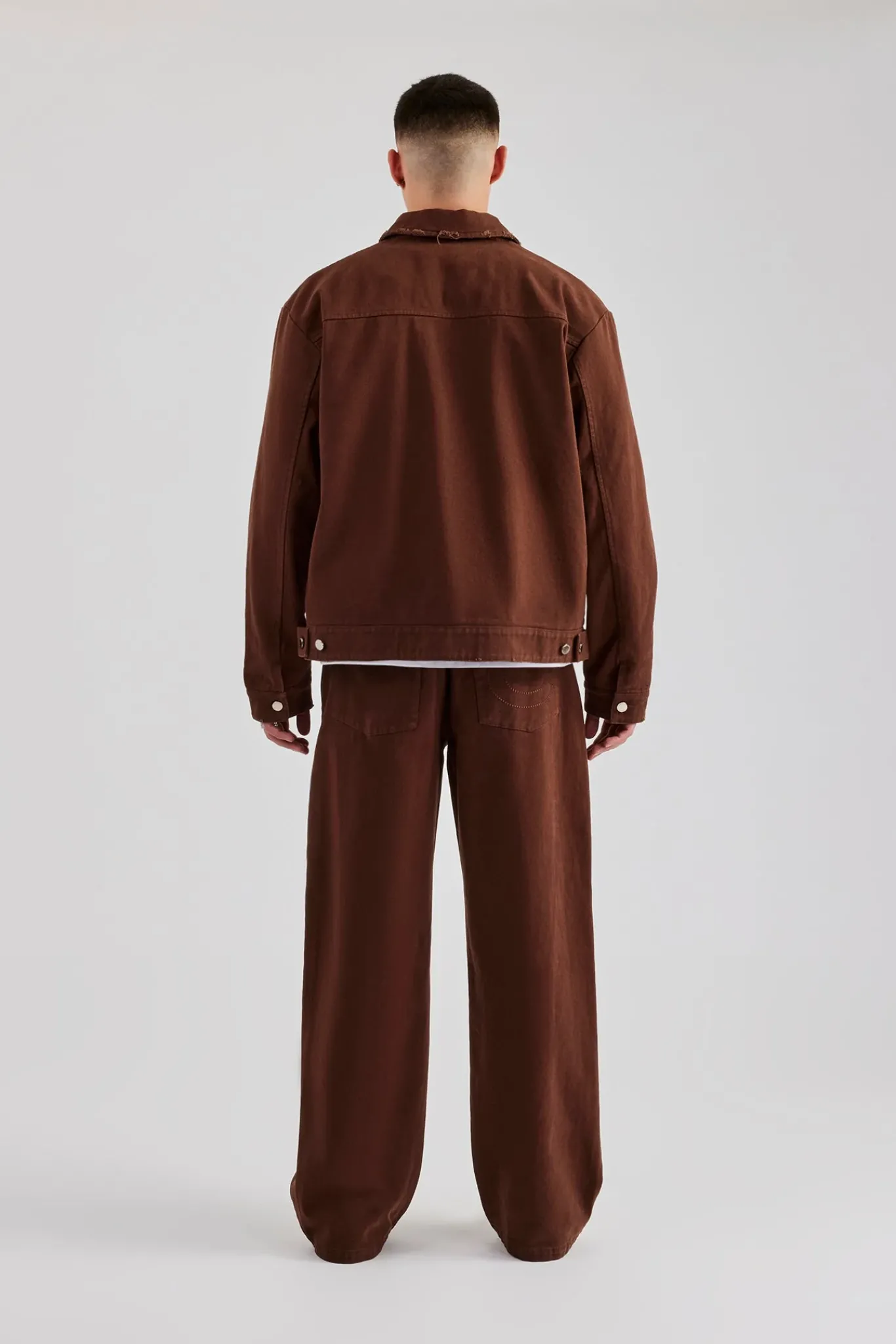 CLO-SET Contrast Logo Twill Harrington Jacket & Trouser - Chocolate