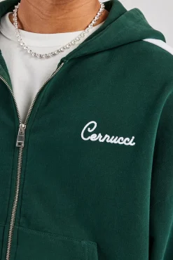 CLO-TOP-HS-HOOD Contrast Panel Boxy Zip Through Hoodie - Forest Green