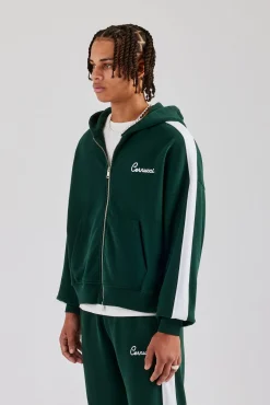 CLO-TOP-HS-HOOD Contrast Panel Boxy Zip Through Hoodie - Forest Green