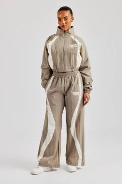 Women CLO-TOP-OUT Contrast Panel Nylon Zip Through Jacket - Khaki