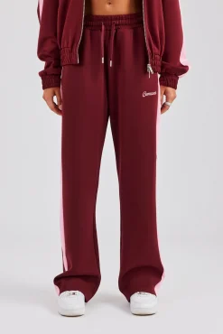 Women CLO-BOT-TRO Contrast Panel Track Pant - Burgundy