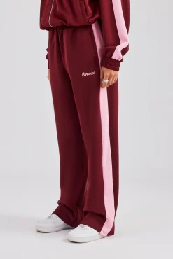 Women CLO-BOT-TRO Contrast Panel Track Pant - Burgundy