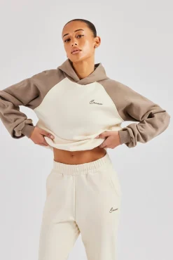 Women CLO-TOP-HS-HOOD Contrast Raglan Sleeve Hoodie - White