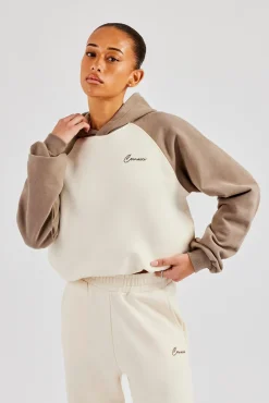 Women CLO-TOP-HS-HOOD Contrast Raglan Sleeve Hoodie - White