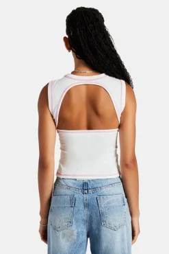 Women CLO-TOP-TEE Contrast Stitch Cut Out Top - Off White