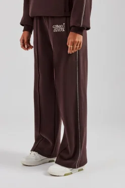 Women CLO-BOT-TRO Contrast Stitch Pearl Jogger - Chocolate