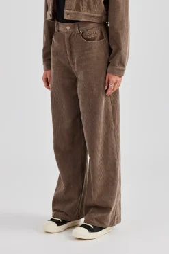 Women CLO-BOT-TRO Cord Wide Leg Trouser - Taupe
