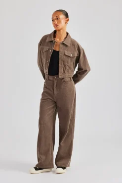 Women CLO-BOT-TRO Cord Wide Leg Trouser - Taupe