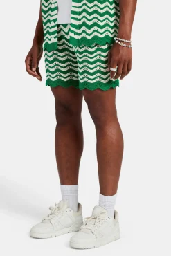 CLO-BOT-KTW Crochet Knitted Embroidered Short - Green