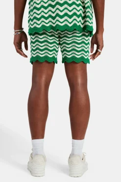 CLO-BOT-KTW Crochet Knitted Embroidered Short - Green