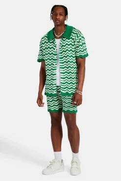 CLO-BOT-KTW Crochet Knitted Embroidered Short - Green