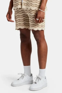 CLO-BOT-KTW Crochet Knitted Embroidered Short - Beige