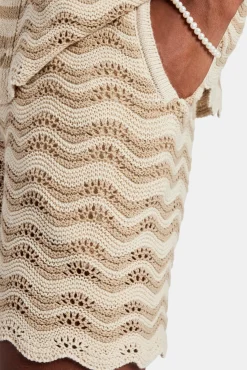 CLO-BOT-KTW Crochet Knitted Embroidered Short - Beige