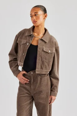 Women CLO-TOP-OUT Cropped Cord Jacket - Taupe