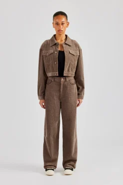 Women CLO-TOP-OUT Cropped Cord Jacket - Taupe