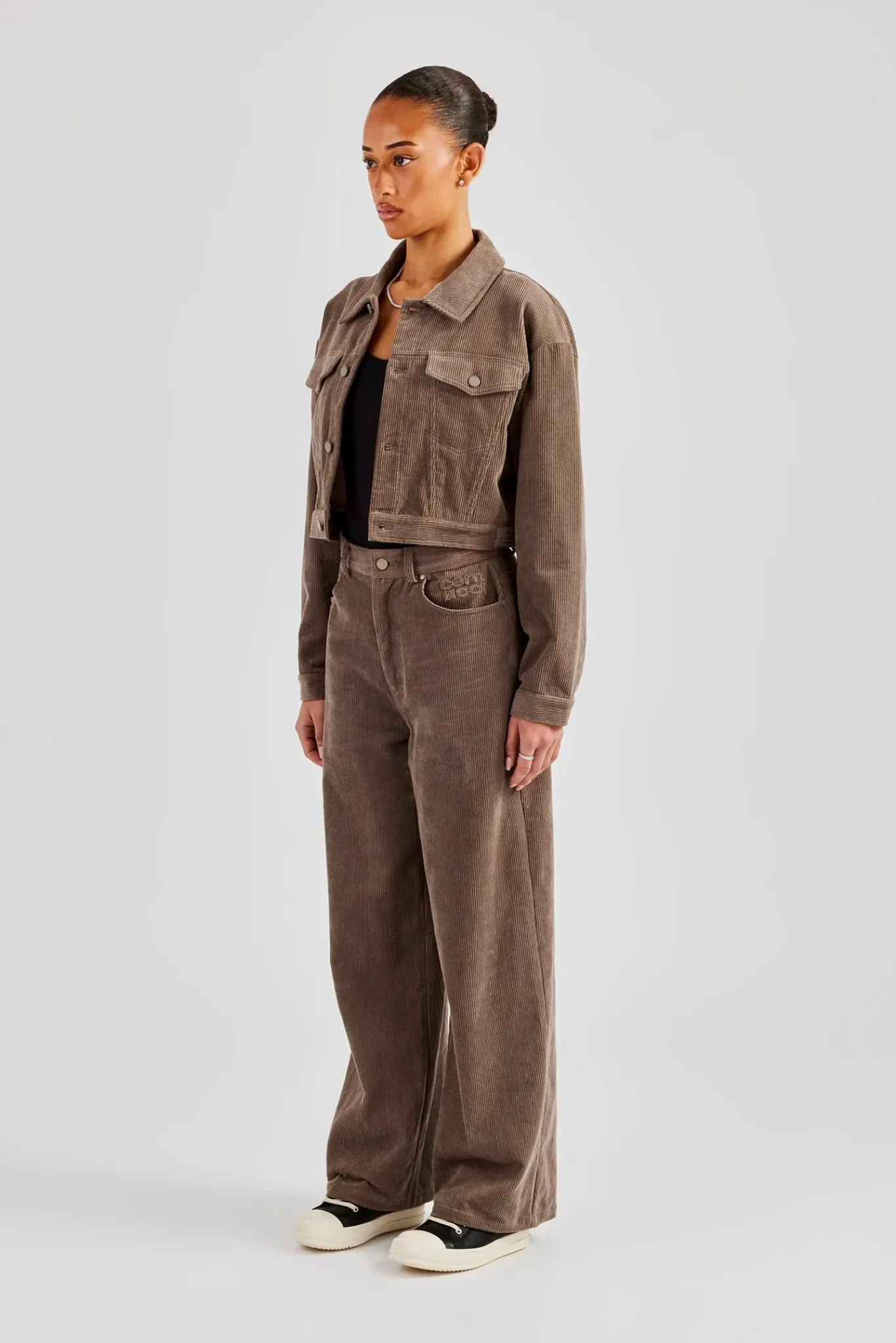 Women CLO-SET Cropped Cord Jacket & Trouser - Taupe