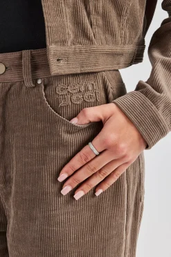 Women CLO-SET Cropped Cord Jacket & Trouser - Taupe