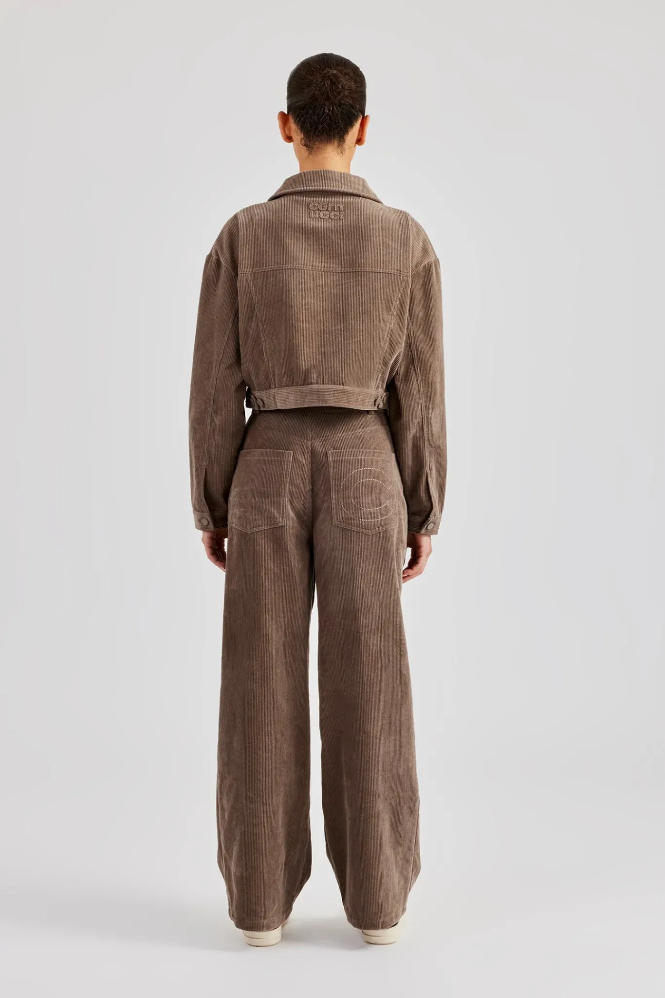 Women CLO-SET Cropped Cord Jacket & Trouser - Taupe