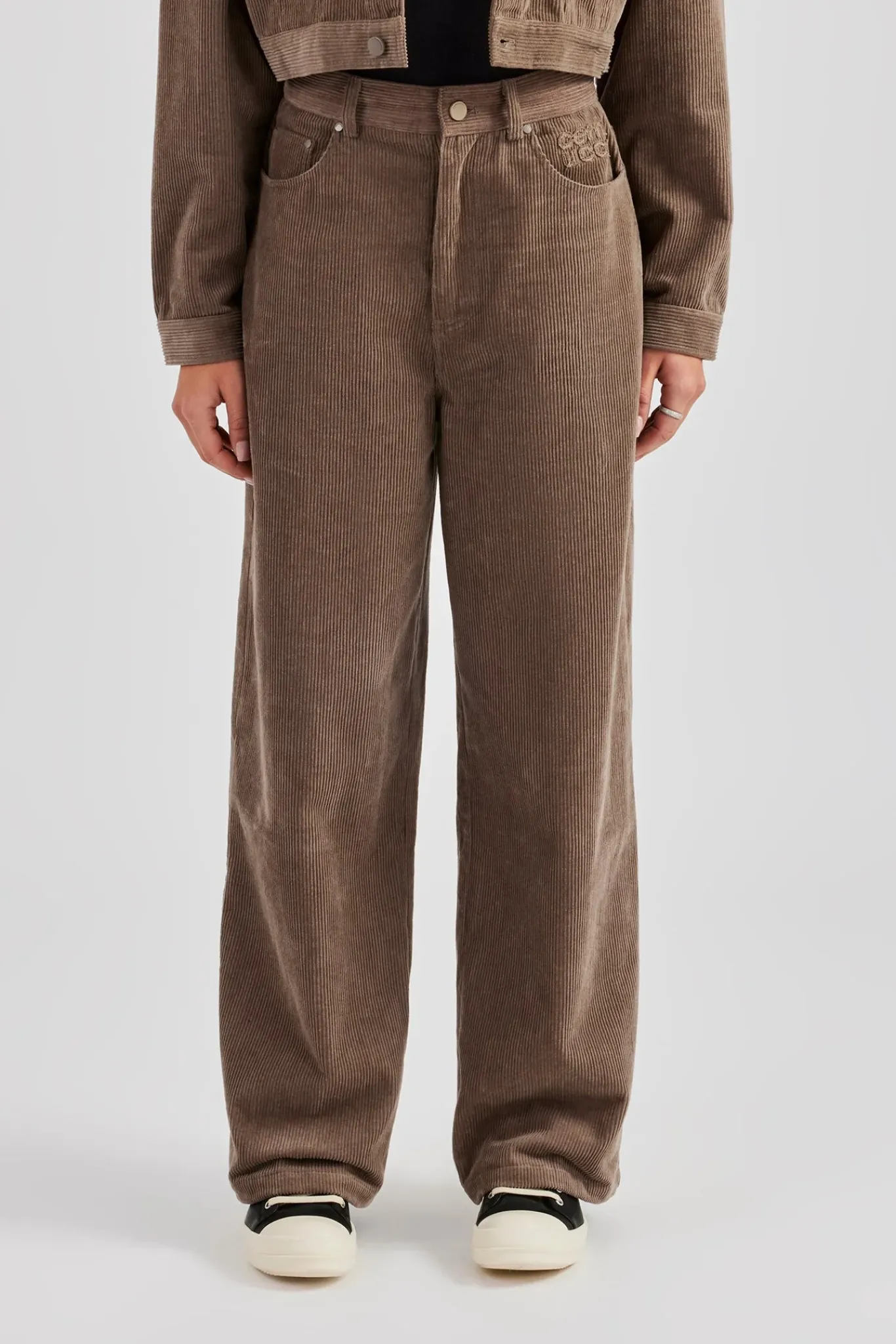 Women CLO-SET Cropped Cord Jacket & Trouser - Taupe