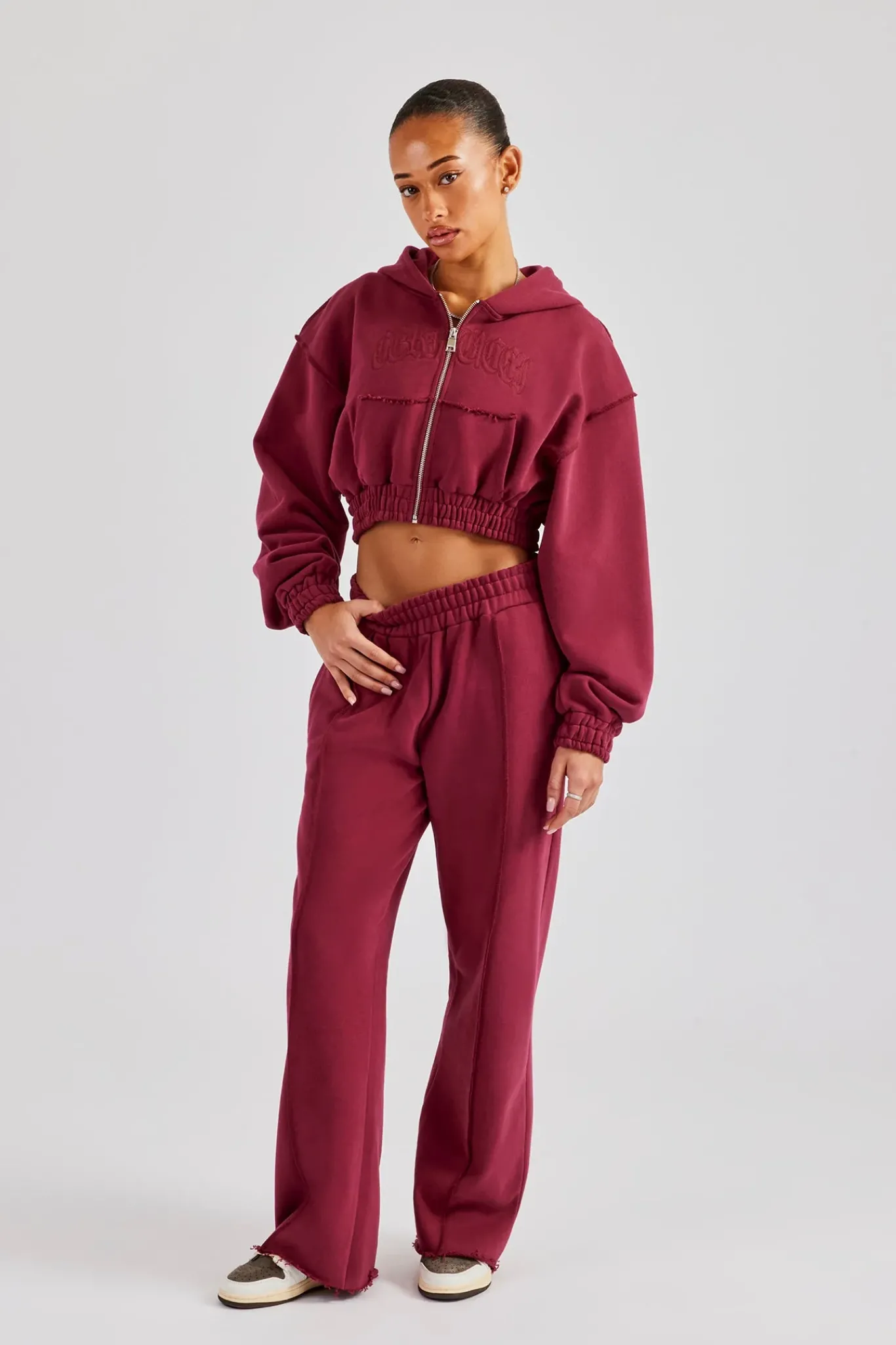 Women CLO-SET Cropped Exposed Seam Zip Through Tracksuit - Cherry Red