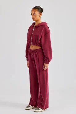 Women CLO-SET Cropped Exposed Seam Zip Through Tracksuit - Cherry Red