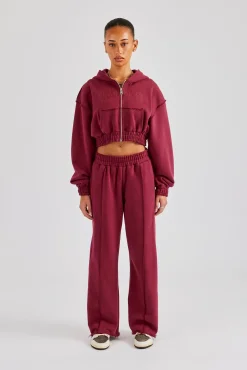 Women CLO-SET Cropped Exposed Seam Zip Through Tracksuit - Cherry Red