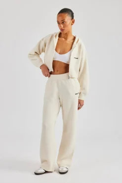 Women CLO-SET-KTW Cropped Knitted Zip Through Tracksuit - Ecru
