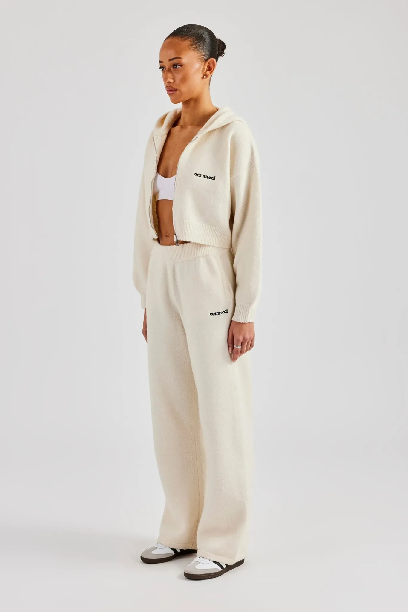 Women CLO-SET-KTW Cropped Knitted Zip Through Tracksuit - Ecru