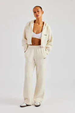 Women CLO-SET-KTW Cropped Knitted Zip Through Tracksuit - Ecru