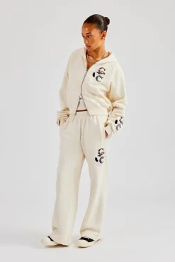 Women CLO-SET Cropped Washed Layered Applique Tracksuit - Off White