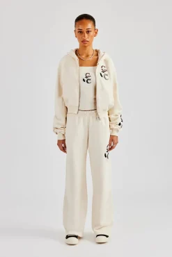 Women CLO-SET Cropped Washed Layered Applique Tracksuit - Off White
