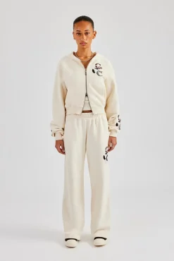 Women CLO-SET Cropped Washed Layered Applique Tracksuit - Off White