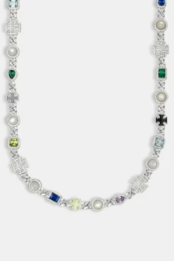 JWL-CHN Cuban Link Gemstone & Motif Chain - White
