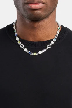 JWL-CHN Cuban Link Gemstone & Motif Chain - White