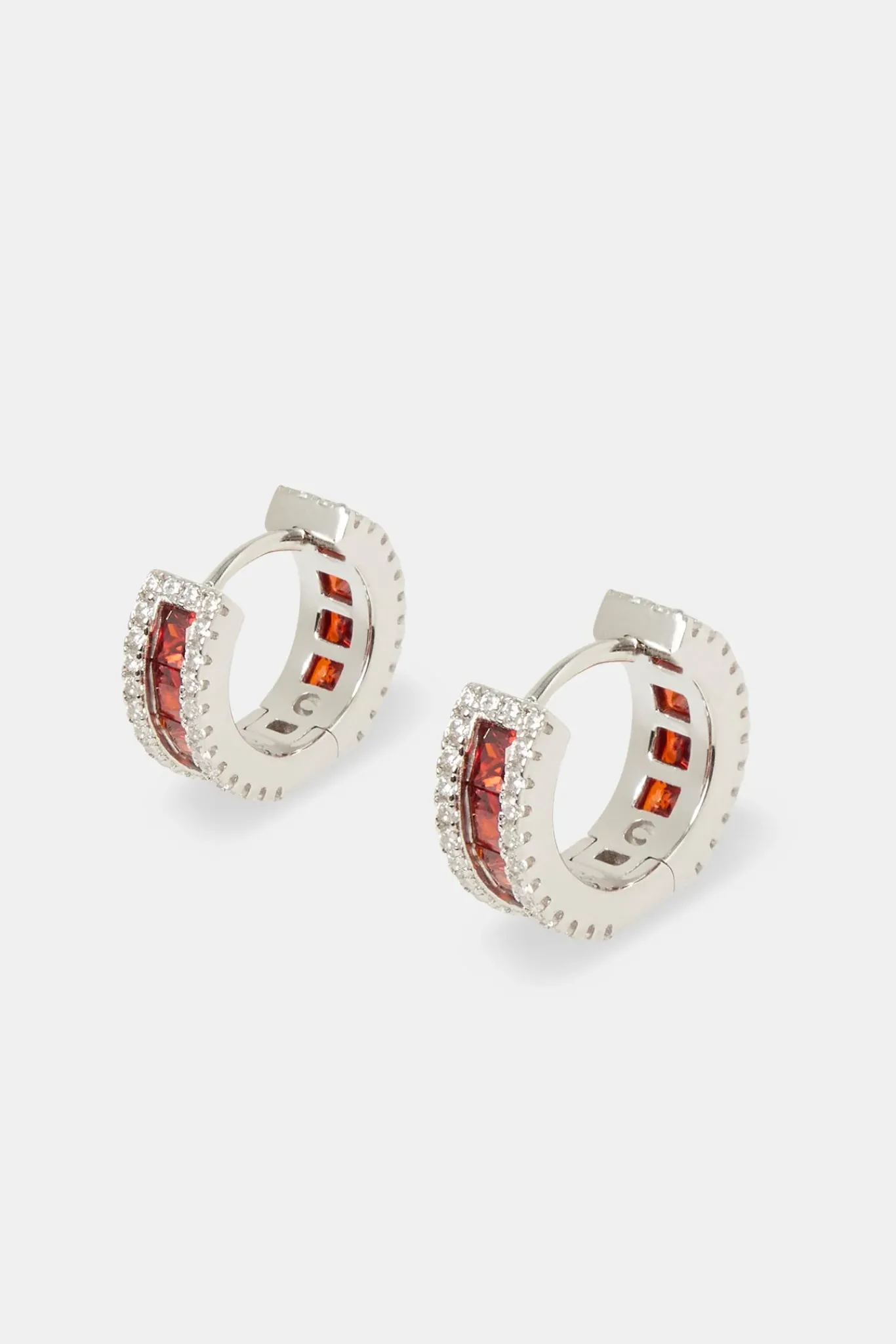JWL-EAR Dark Red Baguette Huggie Earrings - 4mm