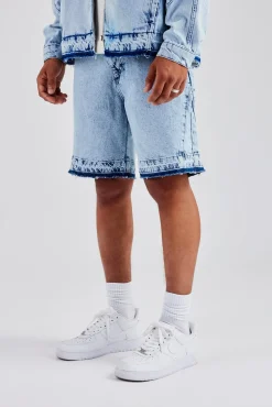 CLO-BOT-DEN Denim Panelled Short - Light Blue