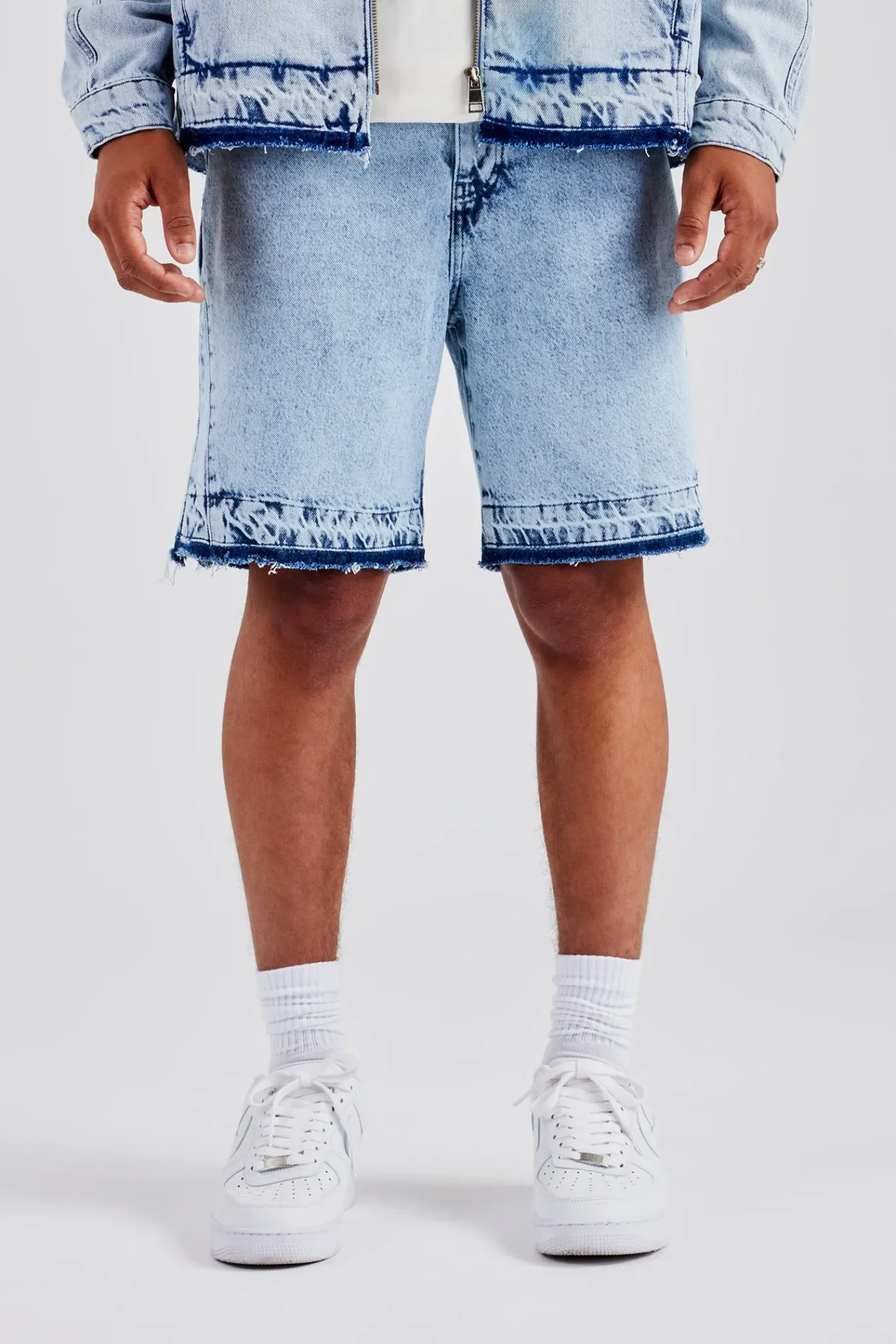 CLO-BOT-DEN Denim Panelled Short - Light Blue