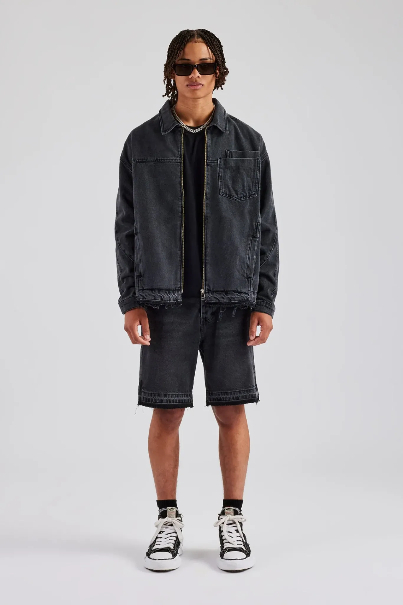 CLO-BOT-DEN Denim Panelled Short - Washed Grey
