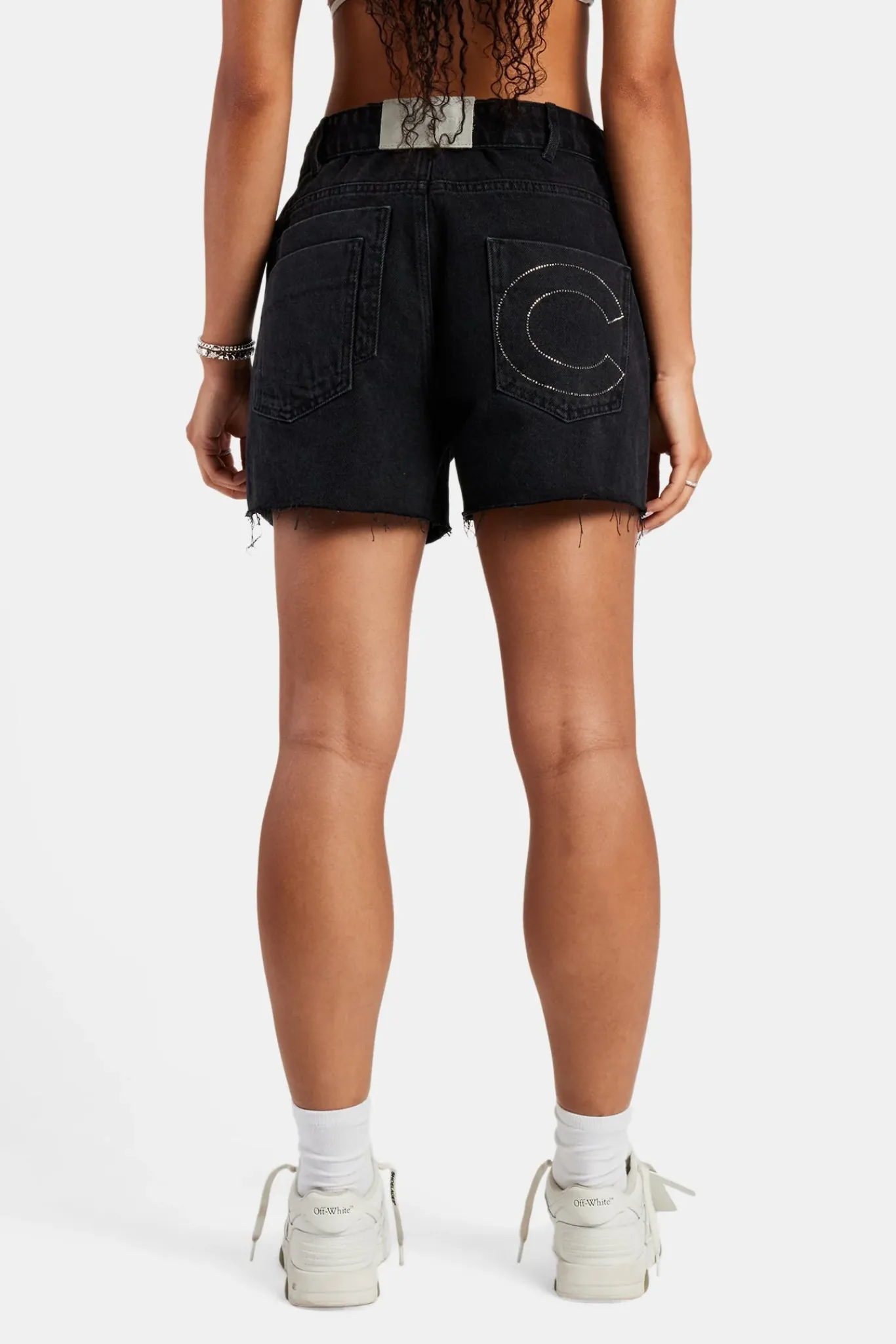 Women CLO-BOT-DEN Denim Short With Turn Down Waistband - Washed Black