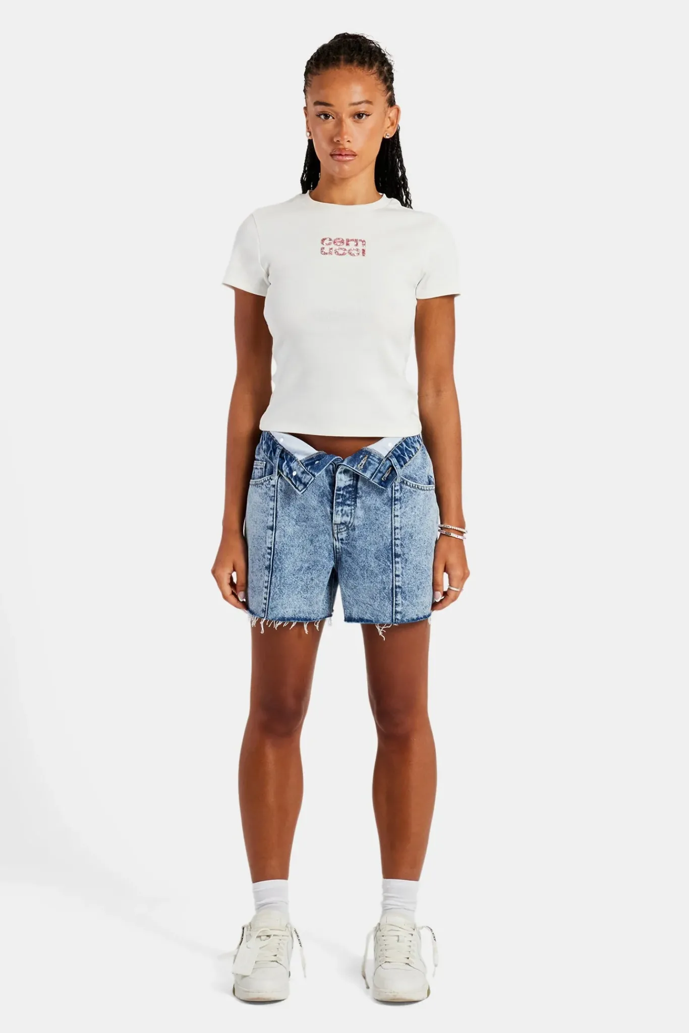 Women CLO-BOT-DEN Denim Short With Turn Down Waistband - Iced Blue