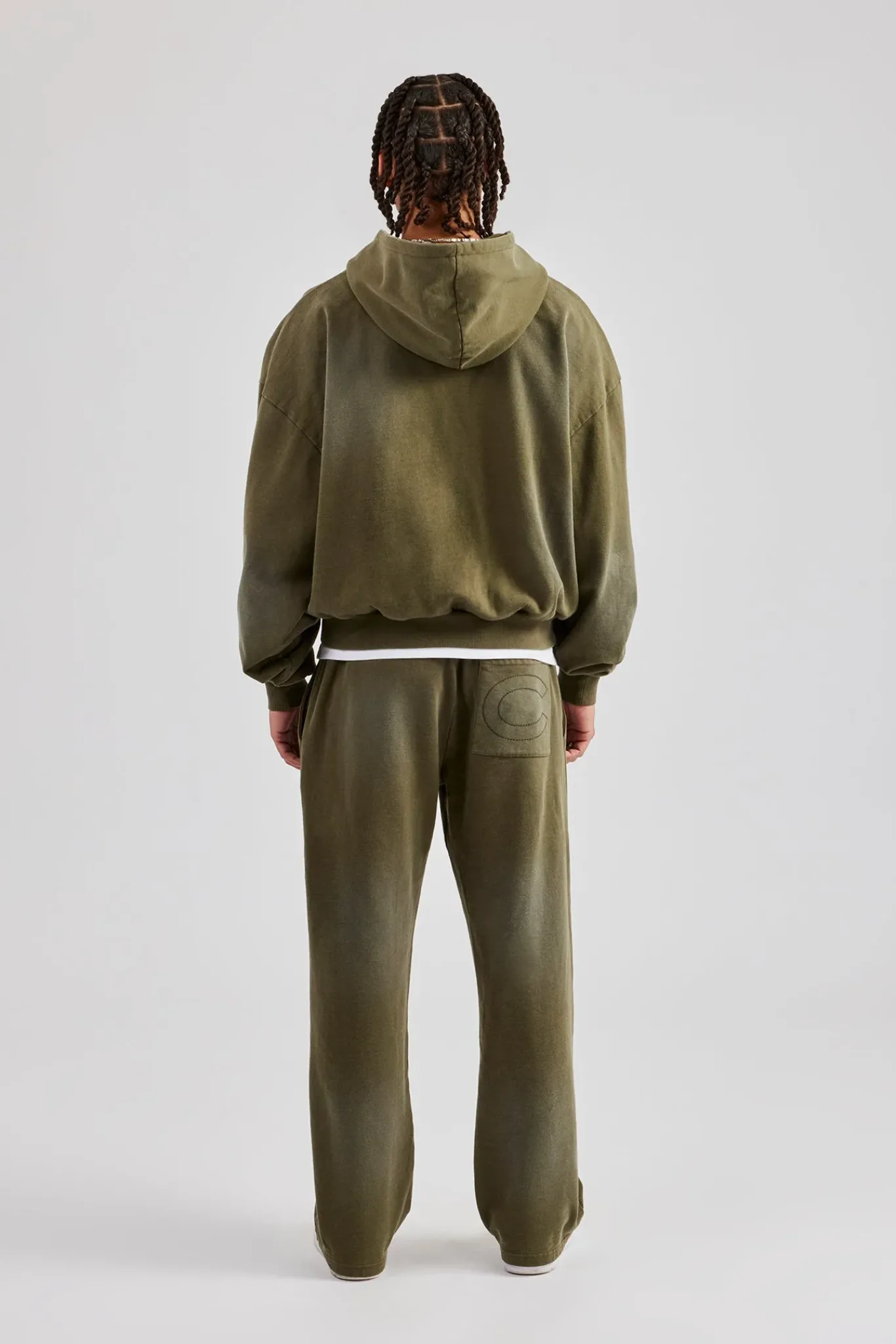 CLO-TOP-HS-HOOD Distressed Zip Through Hoodie - Washed Green
