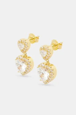 Women JWL-EAR Double Heart Drop Earrings - Gold