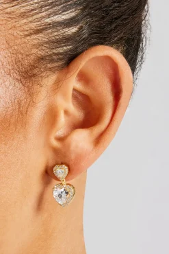 Women JWL-EAR Double Heart Drop Earrings - Gold