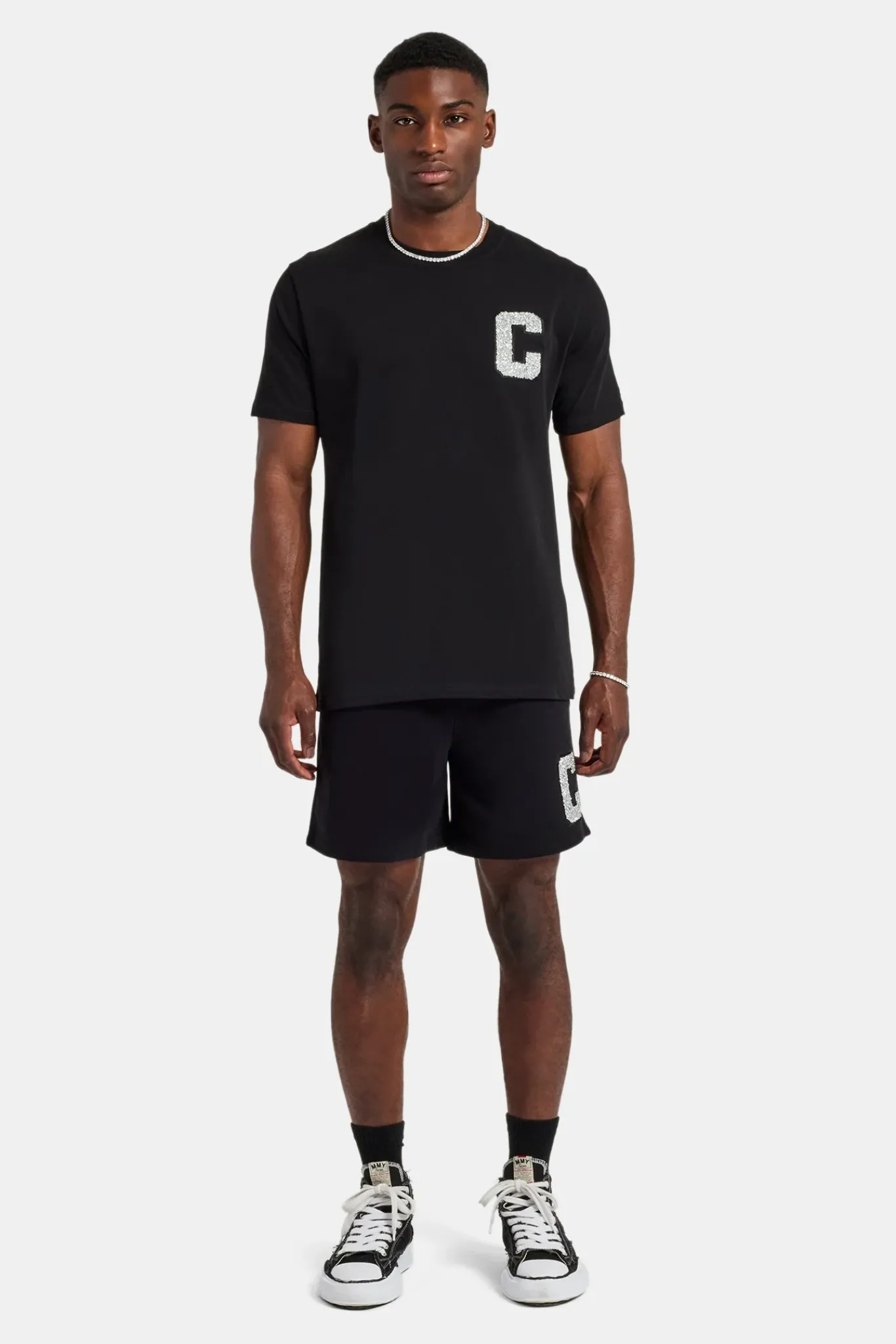 CLO-SET Embellished C T-Shirt & Short Set - Black