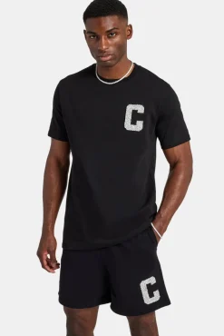 CLO-SET Embellished C T-Shirt & Short Set - Black